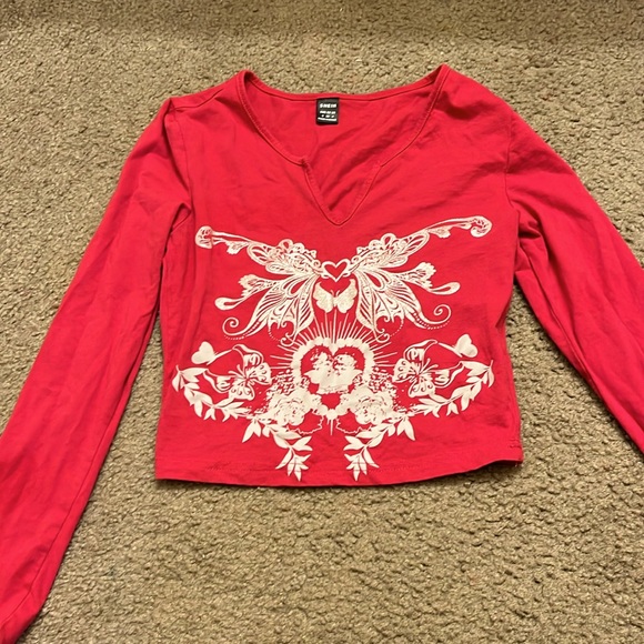 Shein western cowgirl shirt butterfly print. Color is red.  Size small - Picture 1 of 4